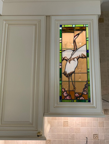 Japanese cranes stained glass