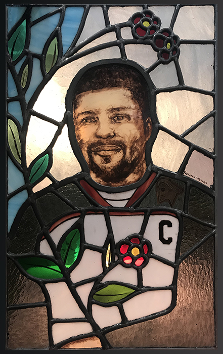 Stained Glass memorial portrait hockey player