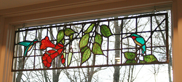 Hummingbirds stained glass